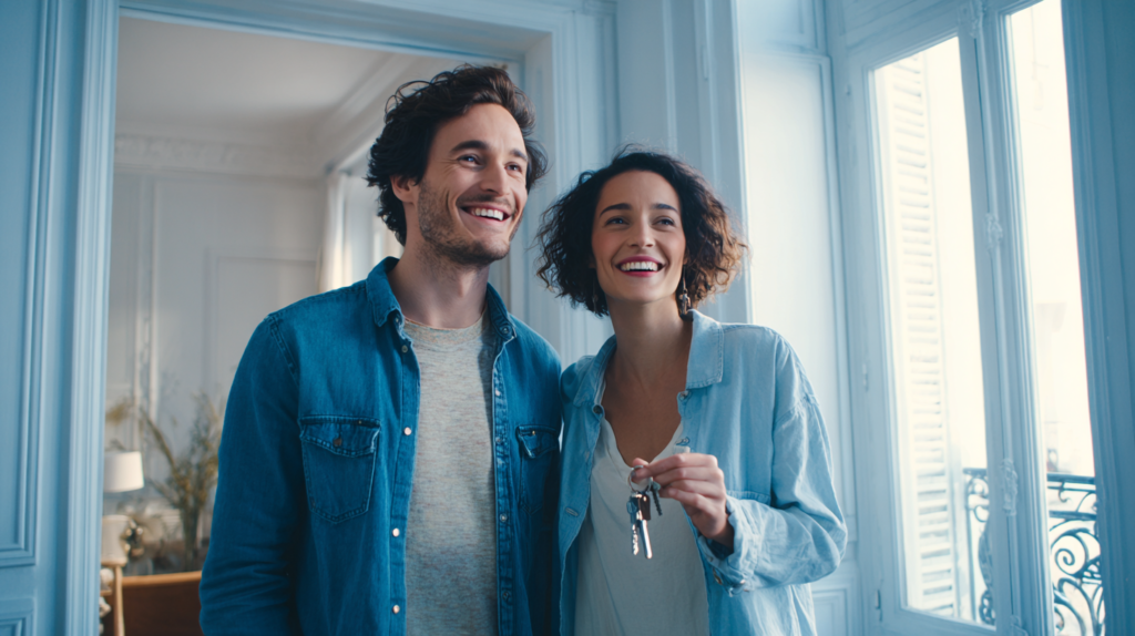 Jeune couple achetant leur premier appartement