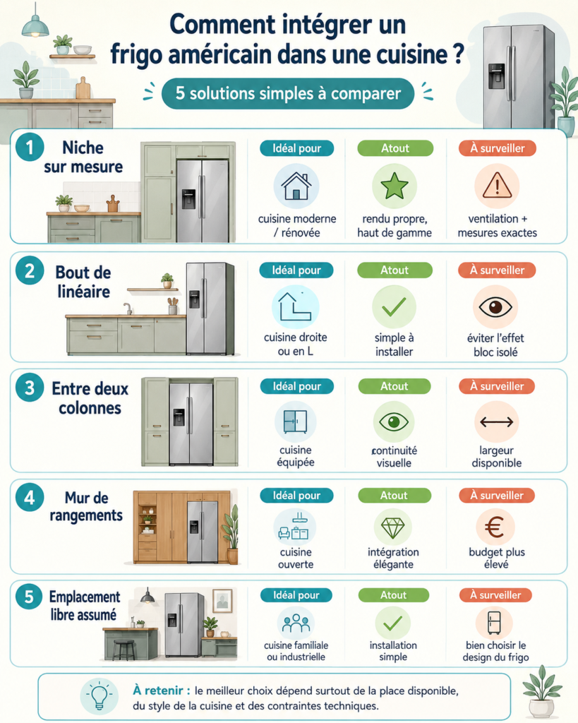 comment intégrer un frigo américain comparaison entre frigo américain posé librement et intégré